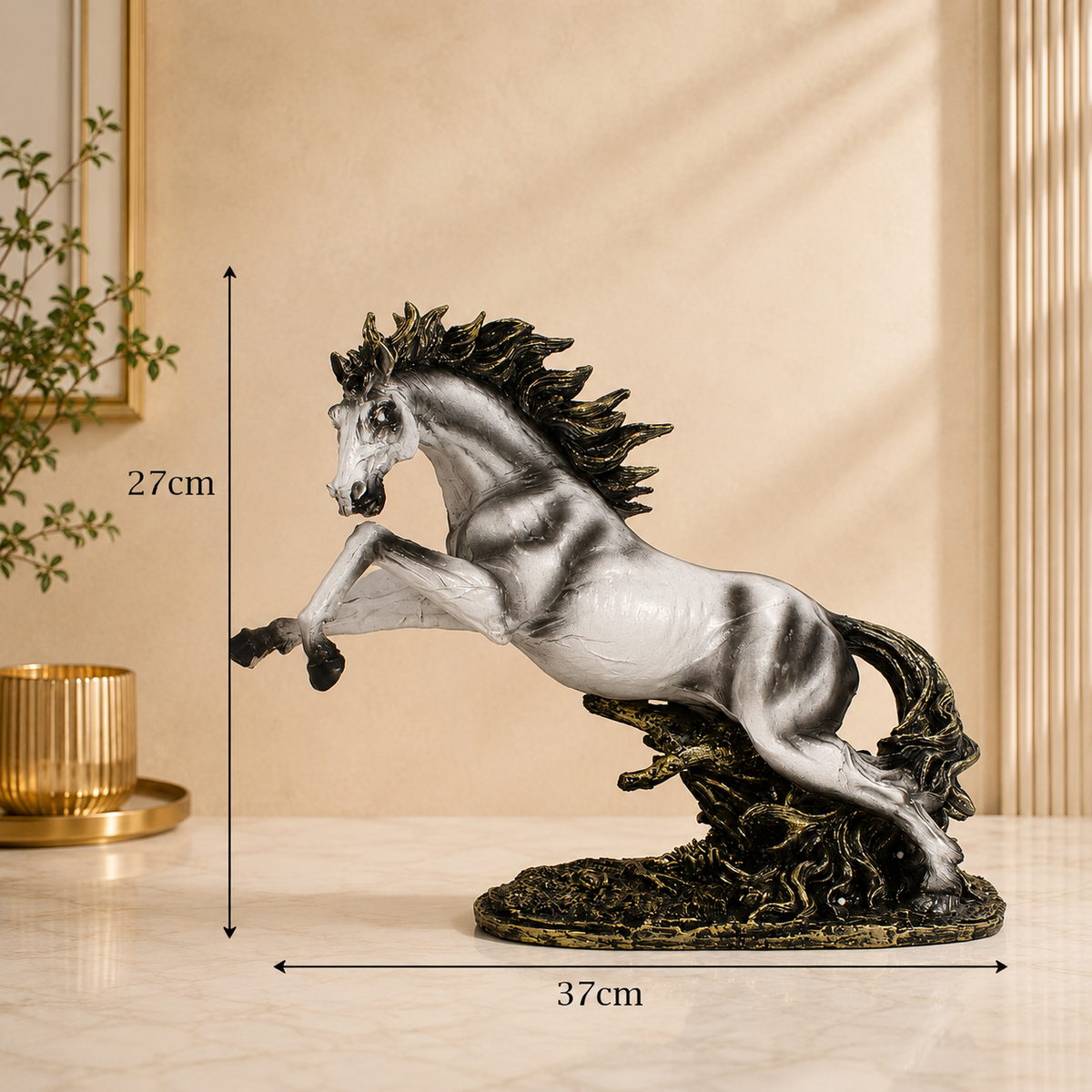 Majestic Leaping Horse Sculpture with Flowing Mane
