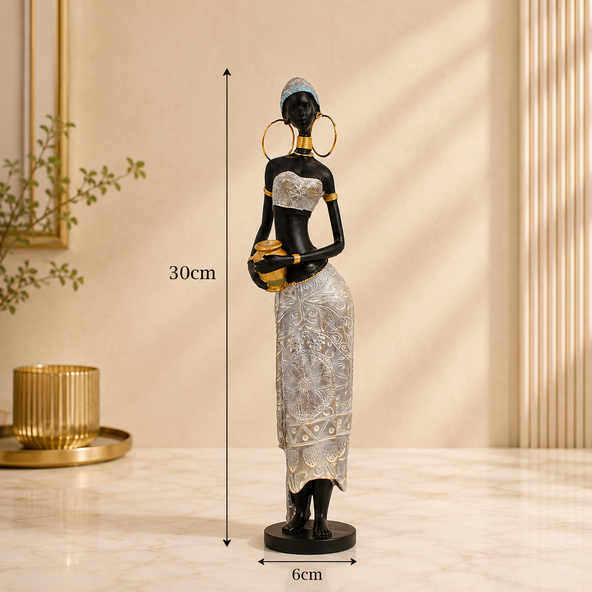 African Lady Holding Pot Sculpture