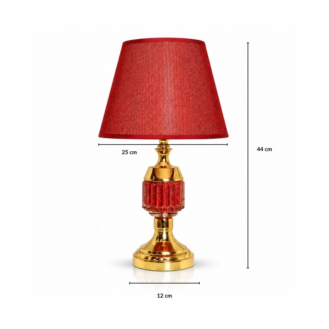 Ruby Glow Table Lamp – Red Textured Shade with Crystal-Style Accent Base