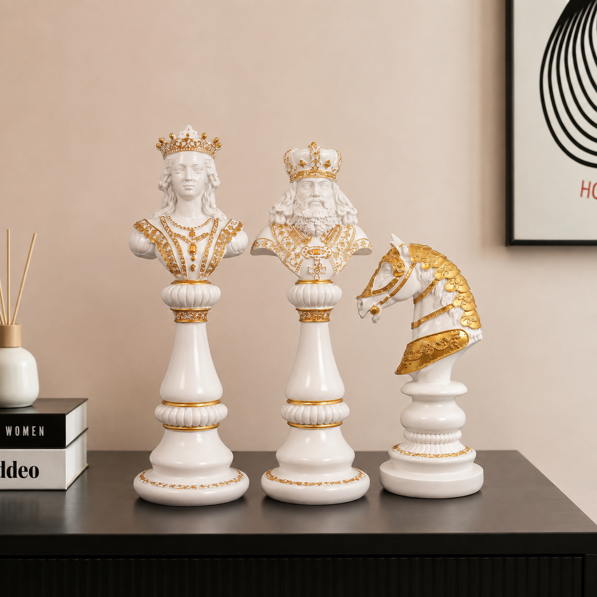 Luxury Chess Bust Sculpture Set Tabletop Organizer Set