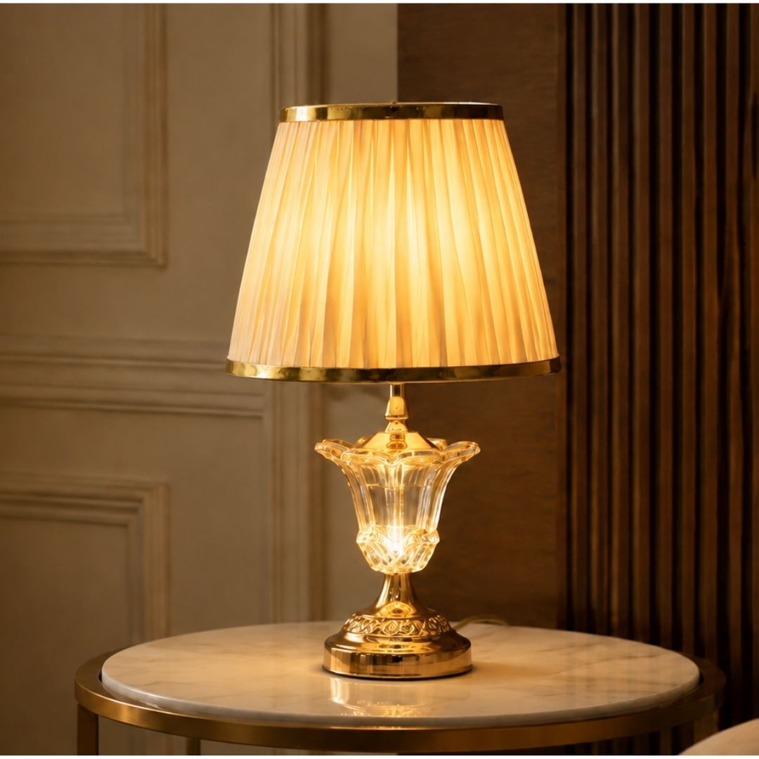 Elare Luxury Crystal Table Lamp with Beige Fabric Shade