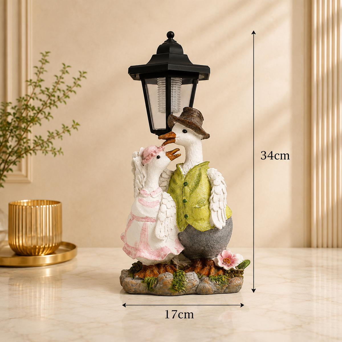 Romantic Goose Couple Decorative LED Lamp Showpiece