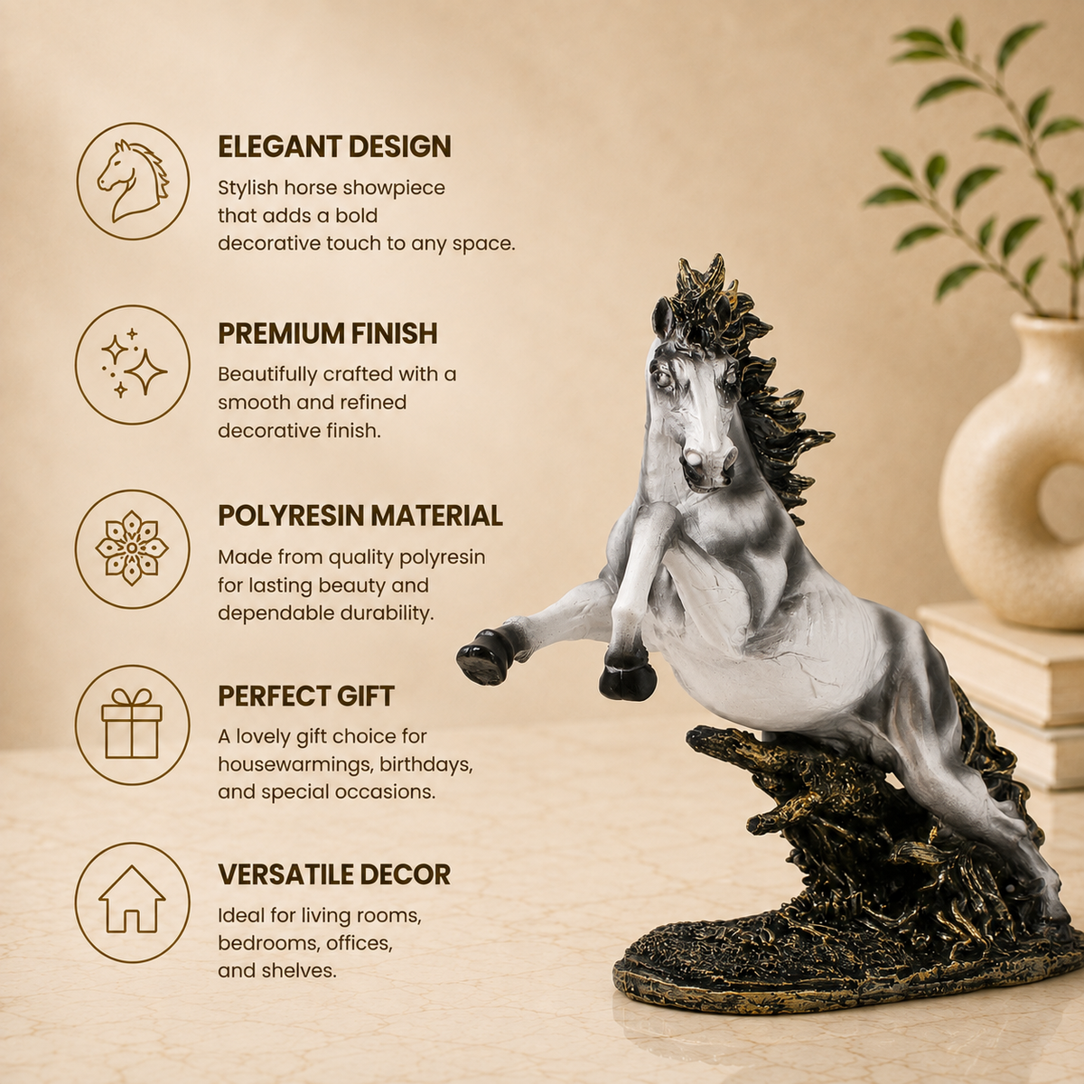 Majestic Leaping Horse Sculpture with Flowing Mane