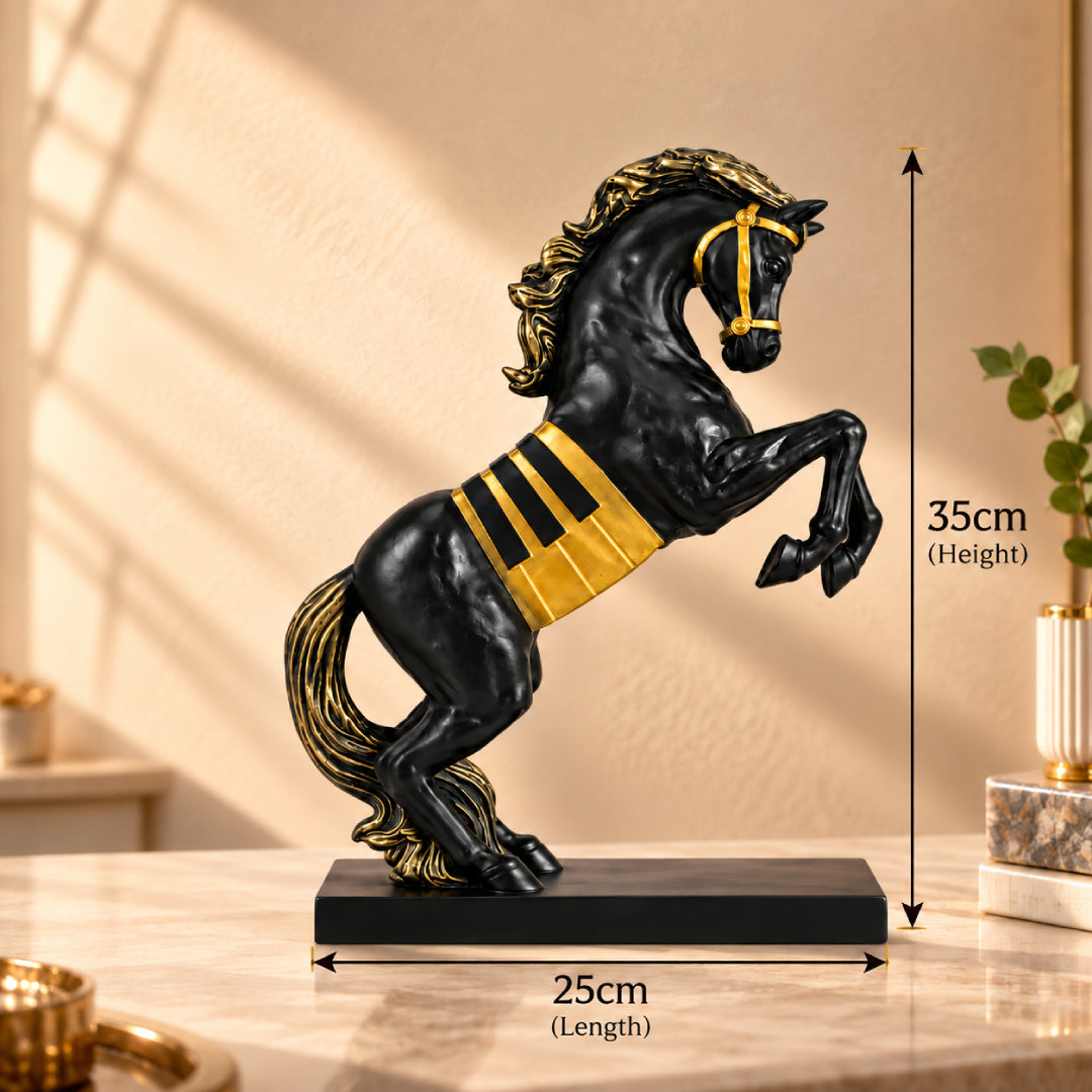 Royal Rearing Horse Showpiece – Black & Gold Decorative Horse Statue