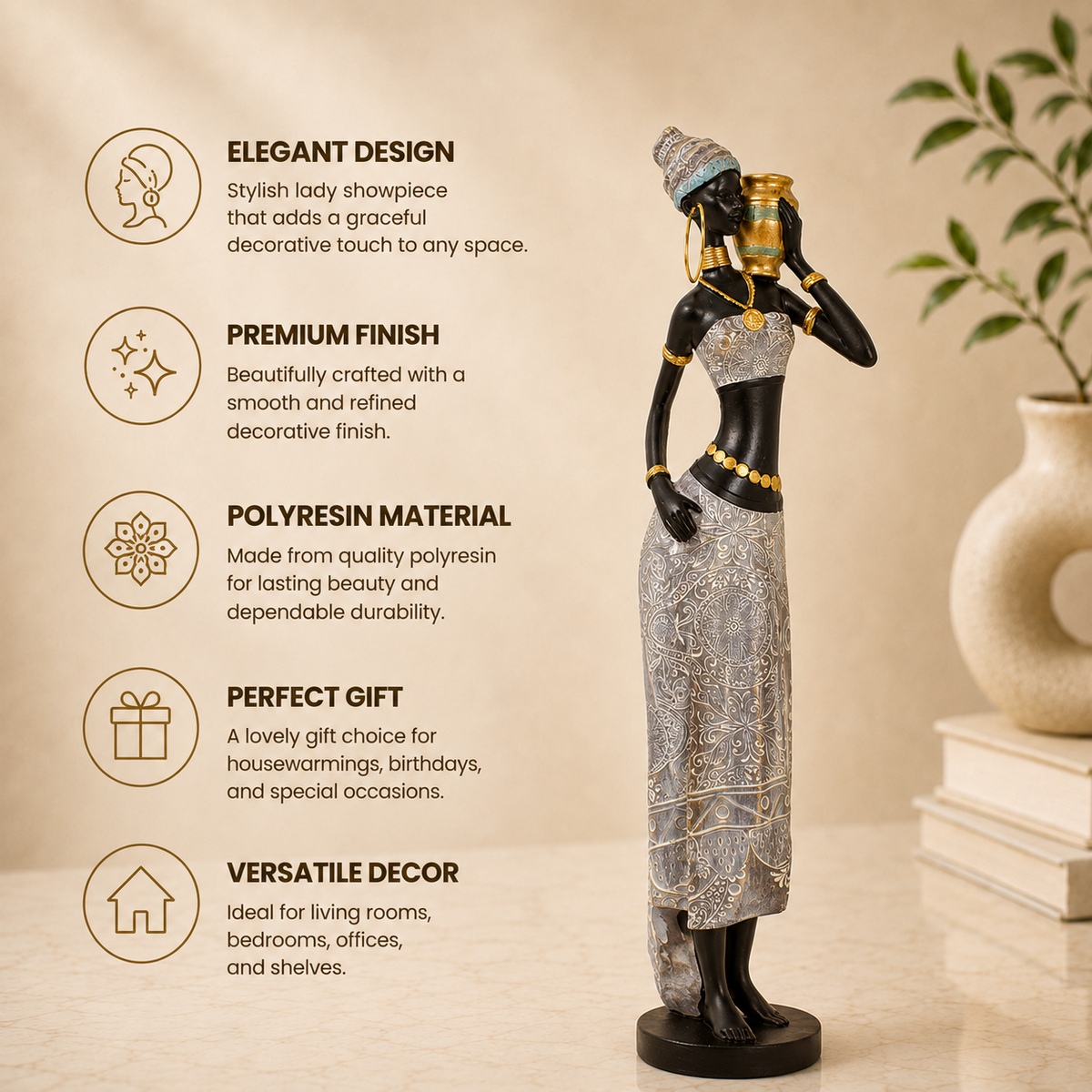 African Lady Carrying Pot Polyresin Showpiece