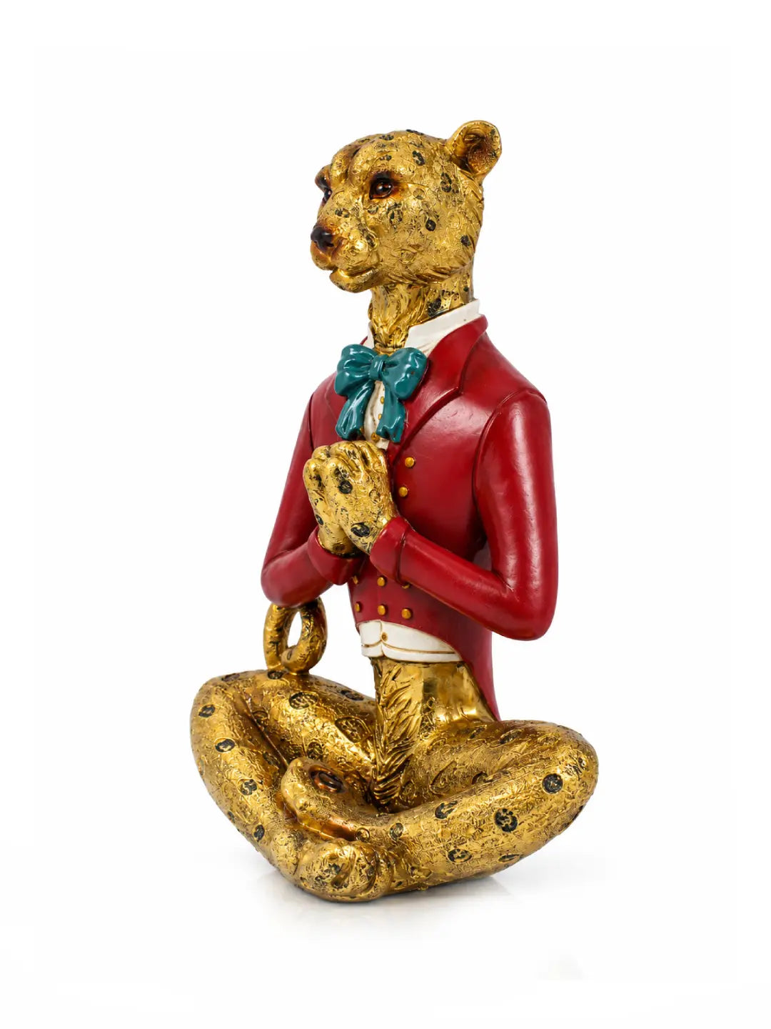 Luxury Golden Leopard Meditation Showpiece with Red Coat