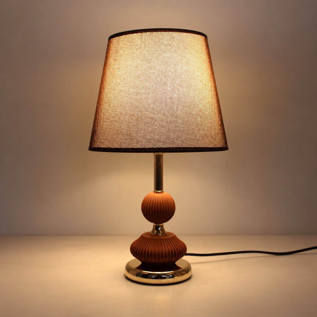 Brown And Gold Decorative Table Lamp With Fabric Shade