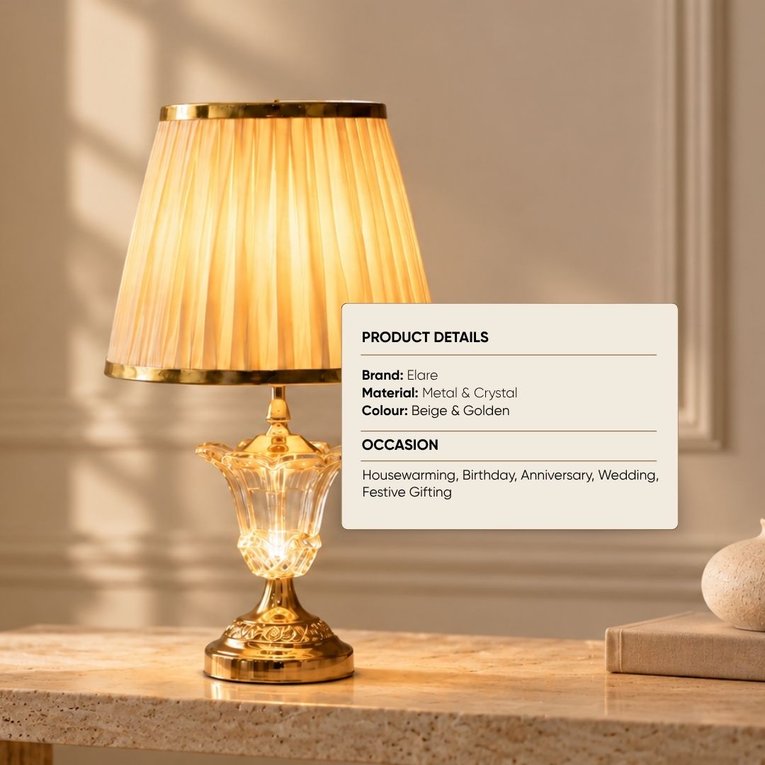 Elare Luxury Crystal Table Lamp with Beige Fabric Shade