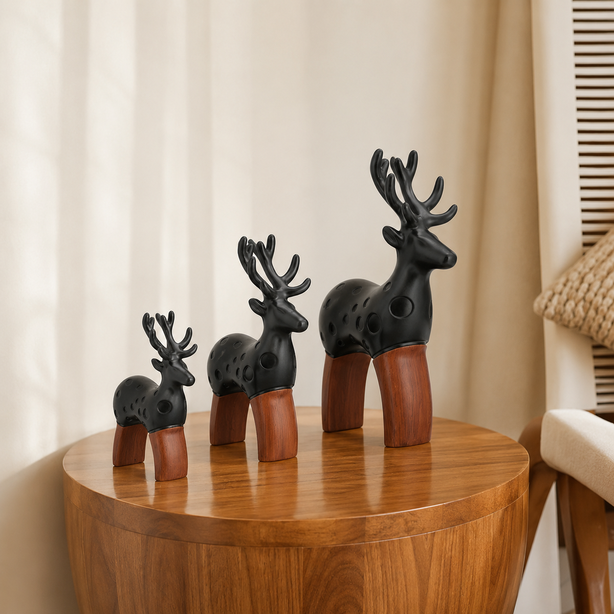 Modern Black & Brown Deer Showpiece Set for Living Room
