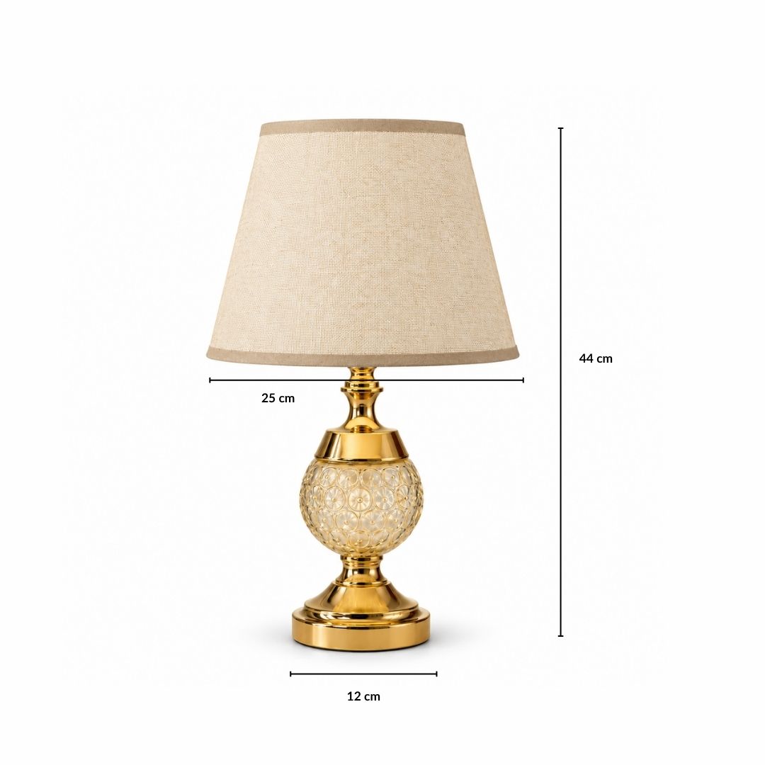 Gold Crystal Glass Table Lamp with Beige Fabric Shade, 44 cm Height