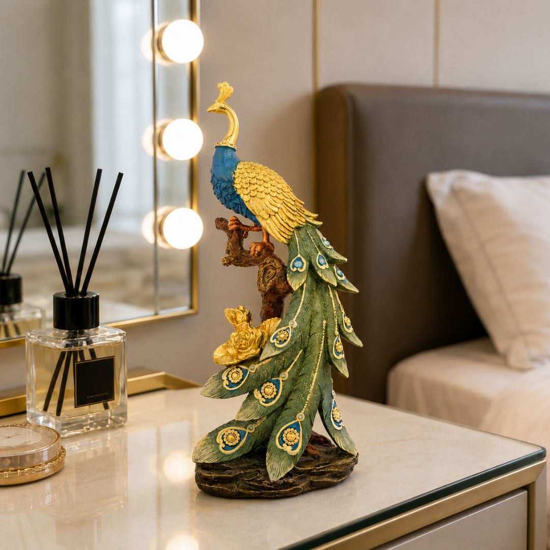 Royal Peacock Showpiece – Luxury Feather Decor Accent