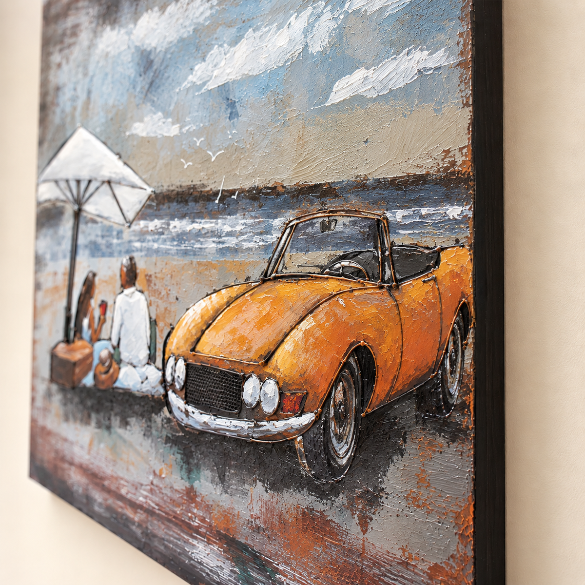 Vintage Coastal Drive Metal Wall Art – 3D Textured Statement Décor