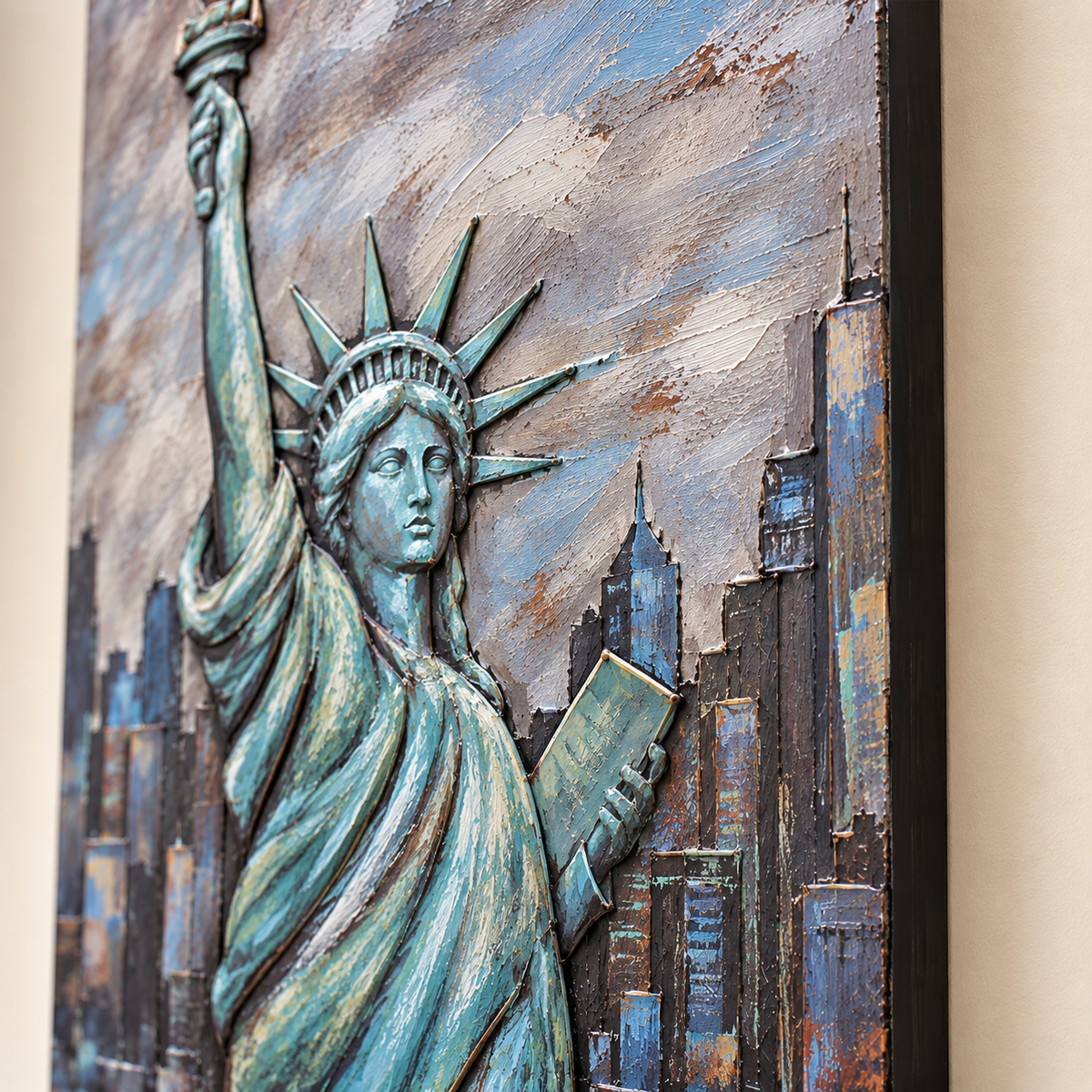 Statue of Liberty with Skyline Metal Wall Art