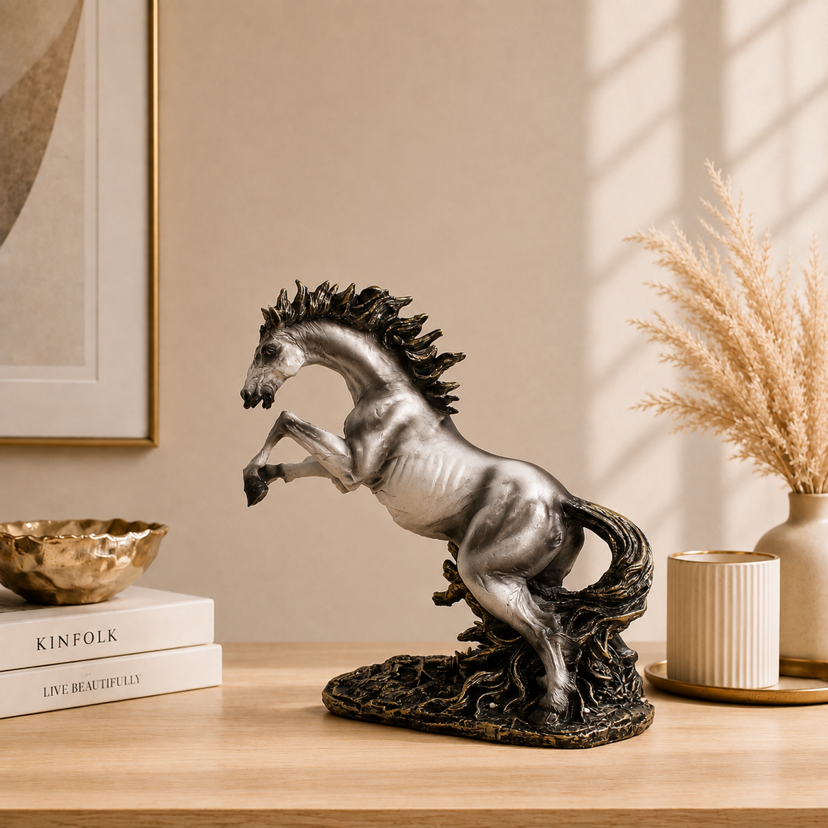 Majestic Leaping Horse Sculpture with Flowing Mane