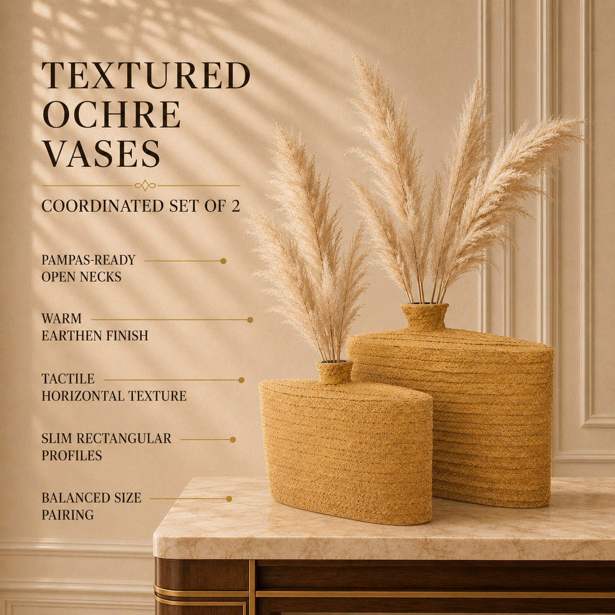 Textured Flask Vase Set – Woven Rope-Look Slim Rectangular Accent Vases