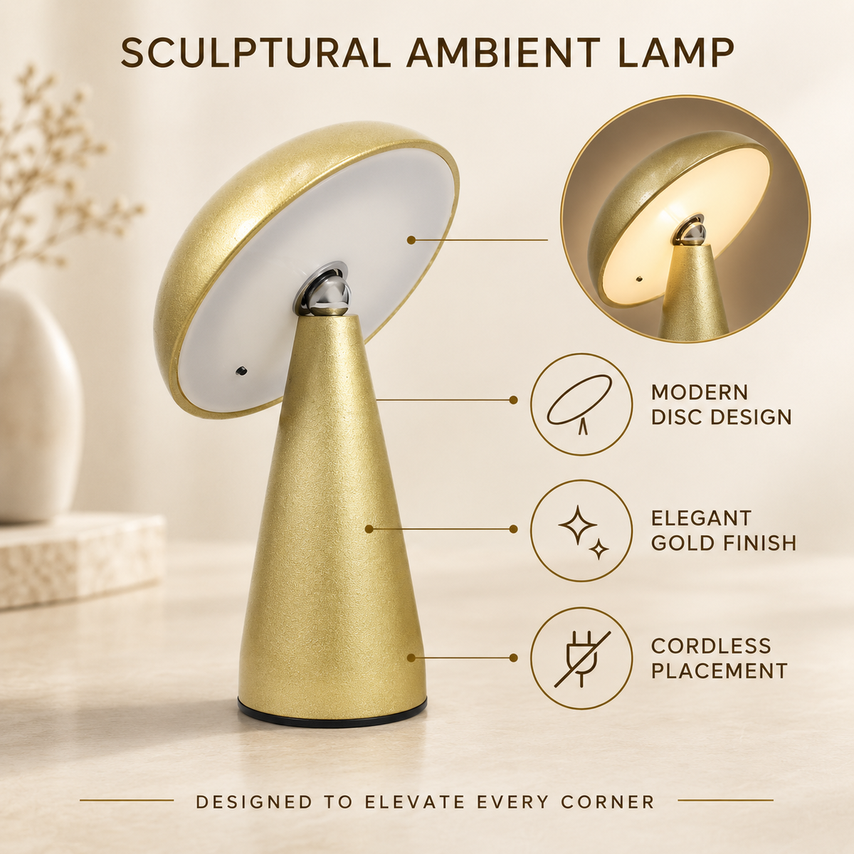 Golden Mushroom Touch Table Lamp