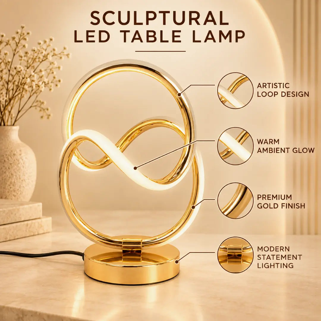 Sculptural Infinity Loop LED Table Lamp