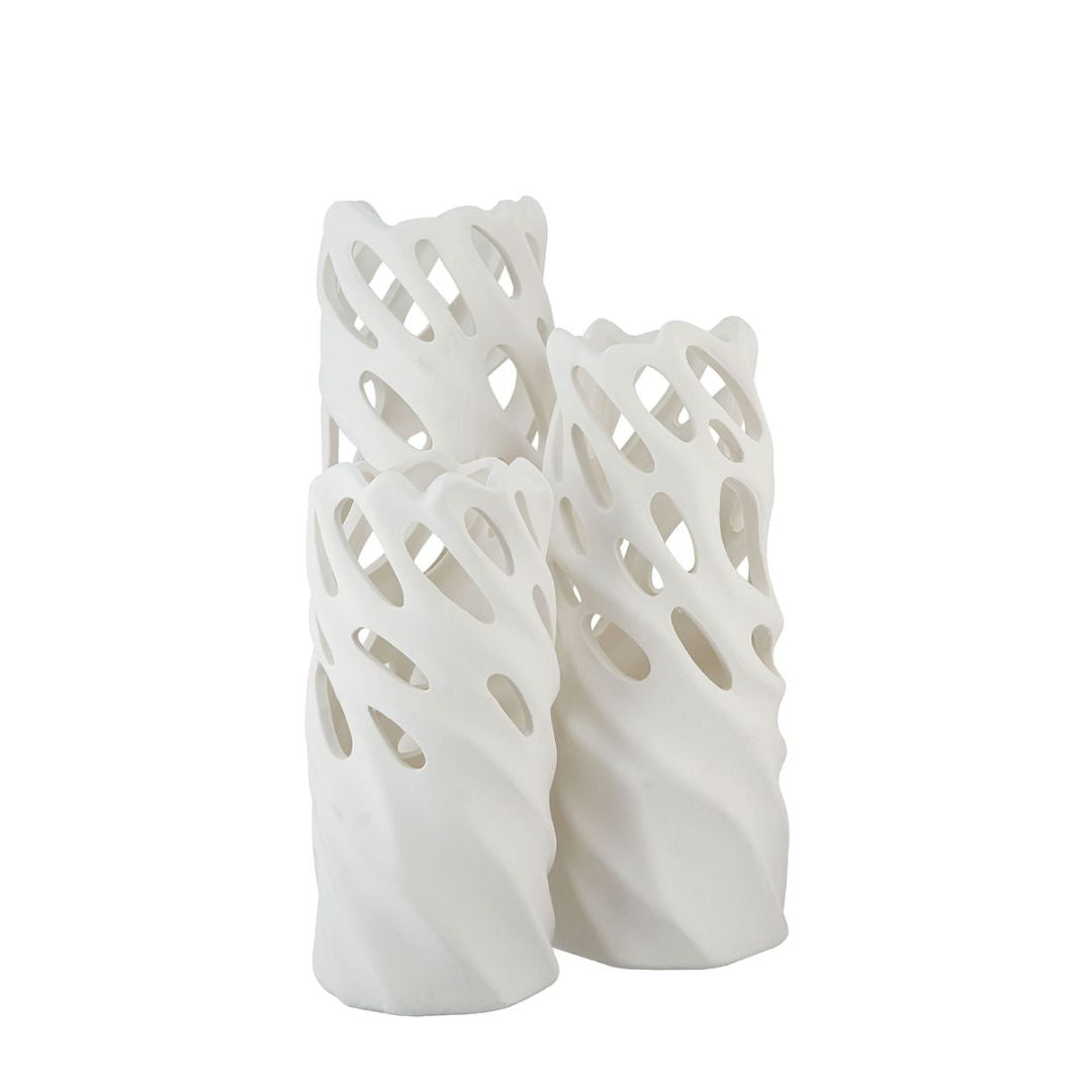 Twisted Lattice White Ceramic Flower Vase