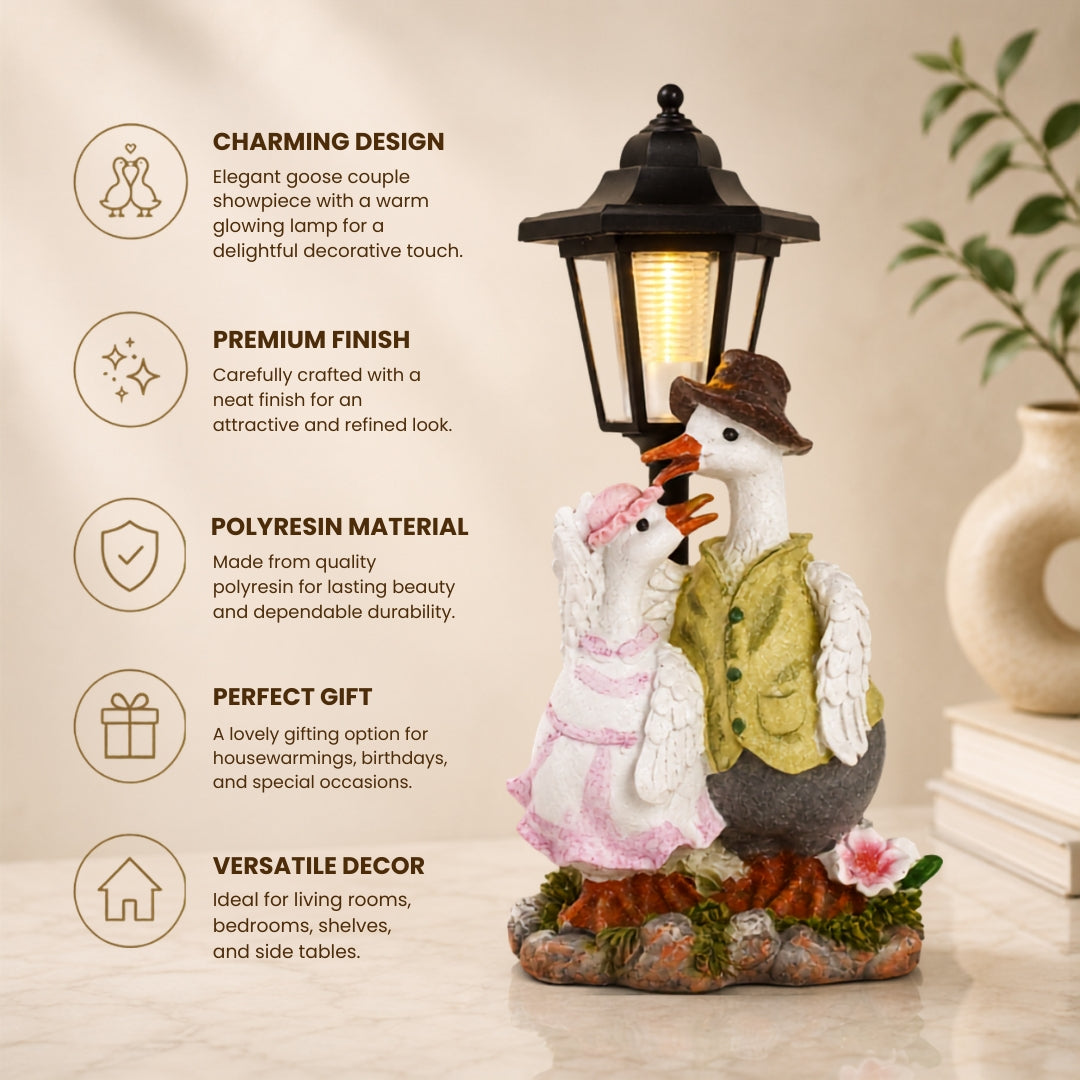 Romantic Goose Couple Decorative LED Lamp Showpiece