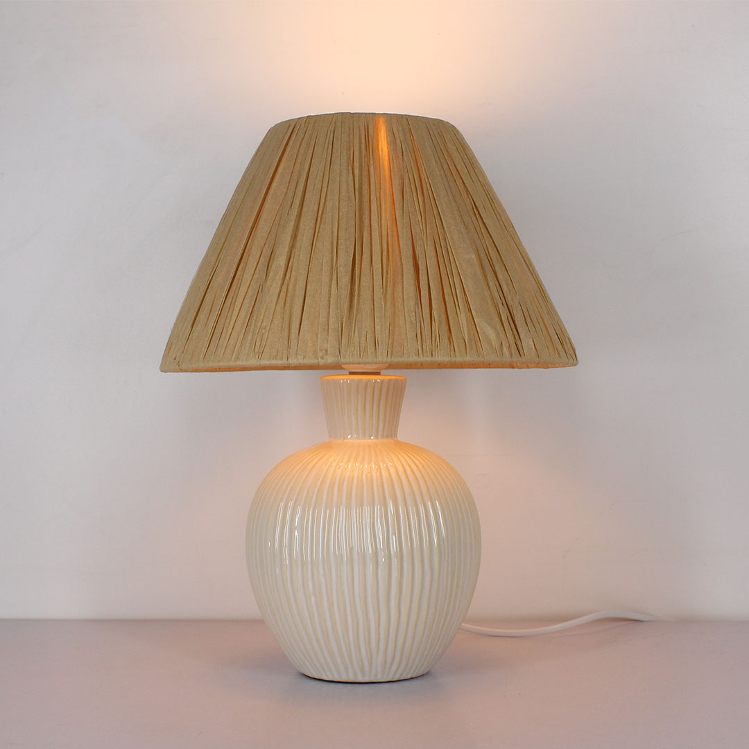 Ivory Cream & Beige Ceramic Table Lamp with Beige Paper Shade