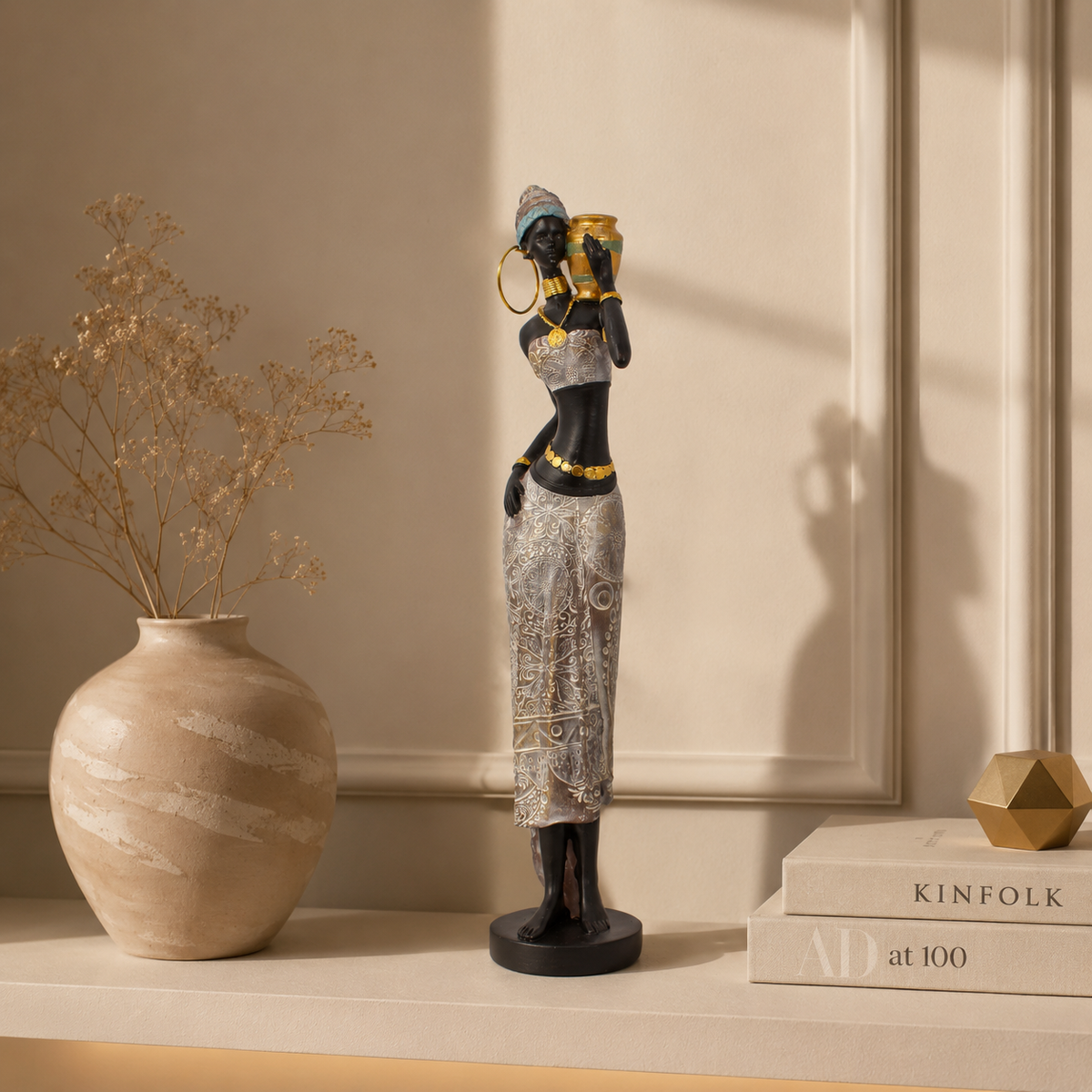 African Lady Carrying Pot Polyresin Showpiece