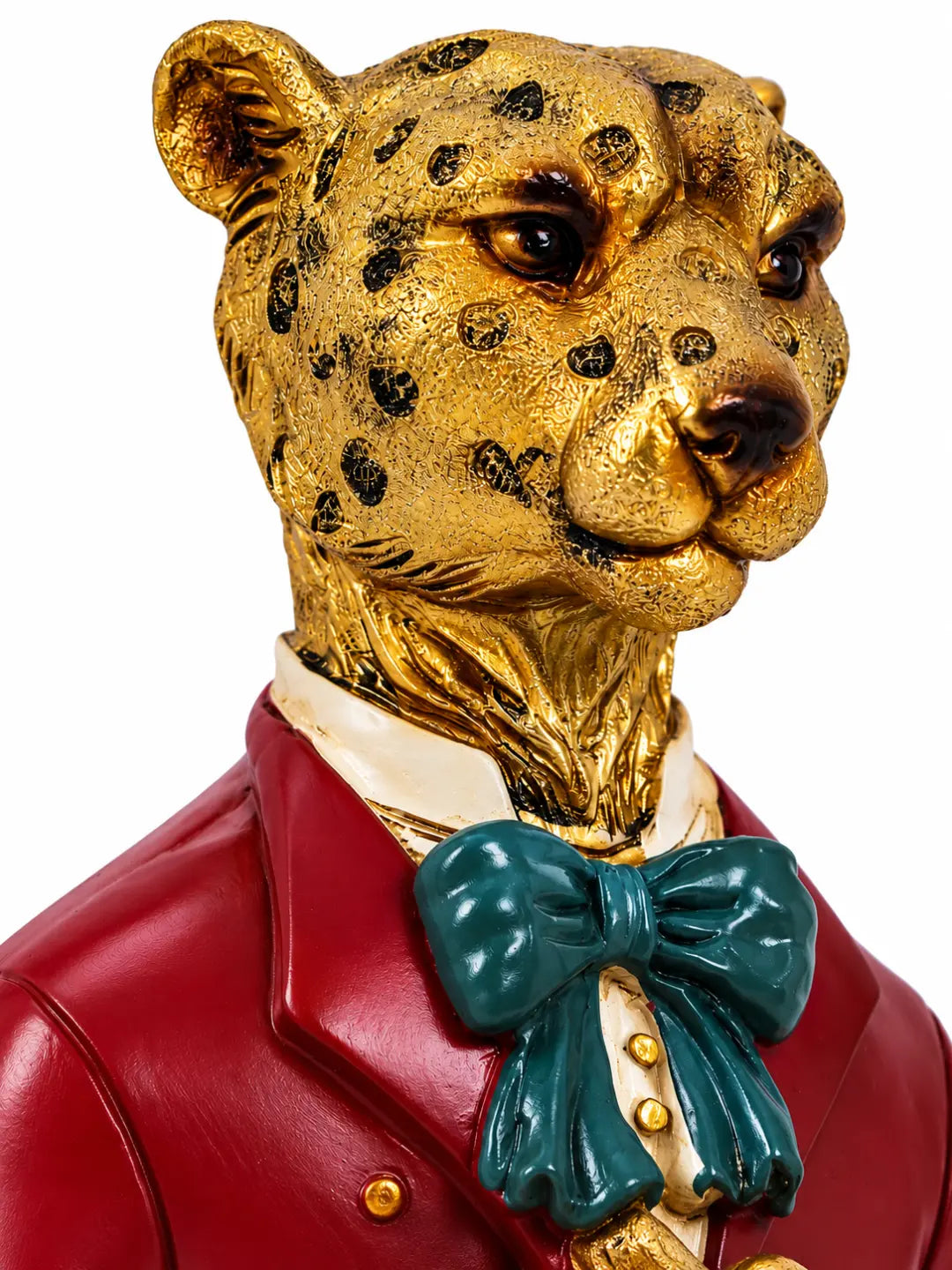 Luxury Golden Leopard Meditation Showpiece with Red Coat