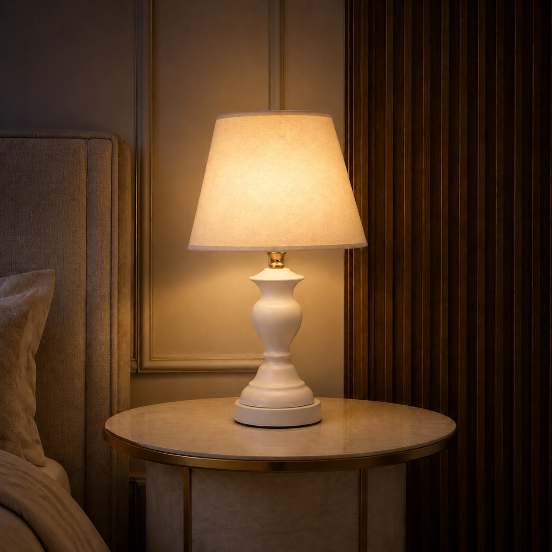 Elare Classic White Decorative Table Lamp with Fabric Shade