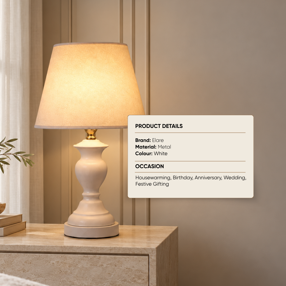 Elare Classic White Decorative Table Lamp with Fabric Shade