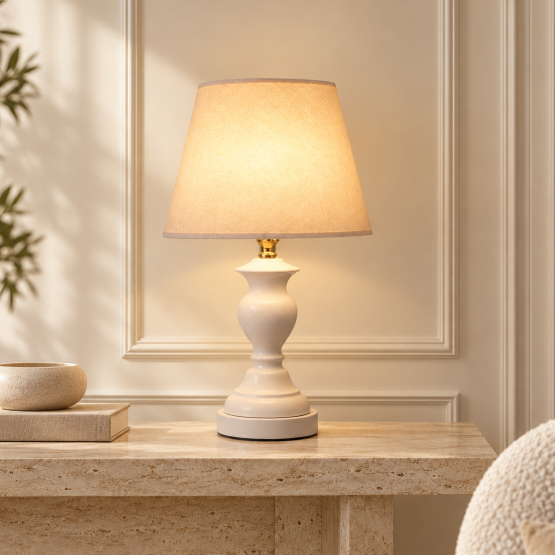 Elare Classic White Decorative Table Lamp with Fabric Shade