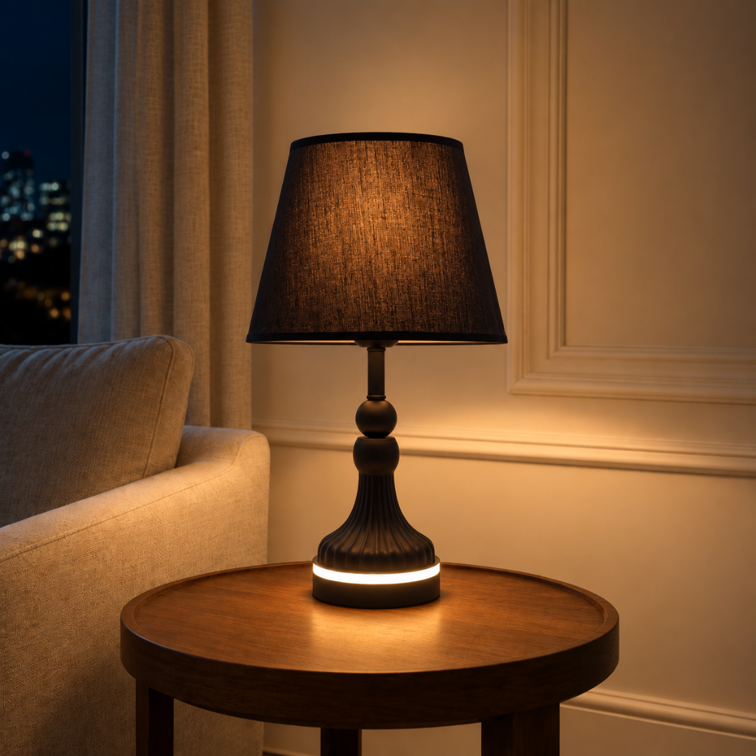 Elare Modern Black Decorative Table Lamp with Black Fabric Shade