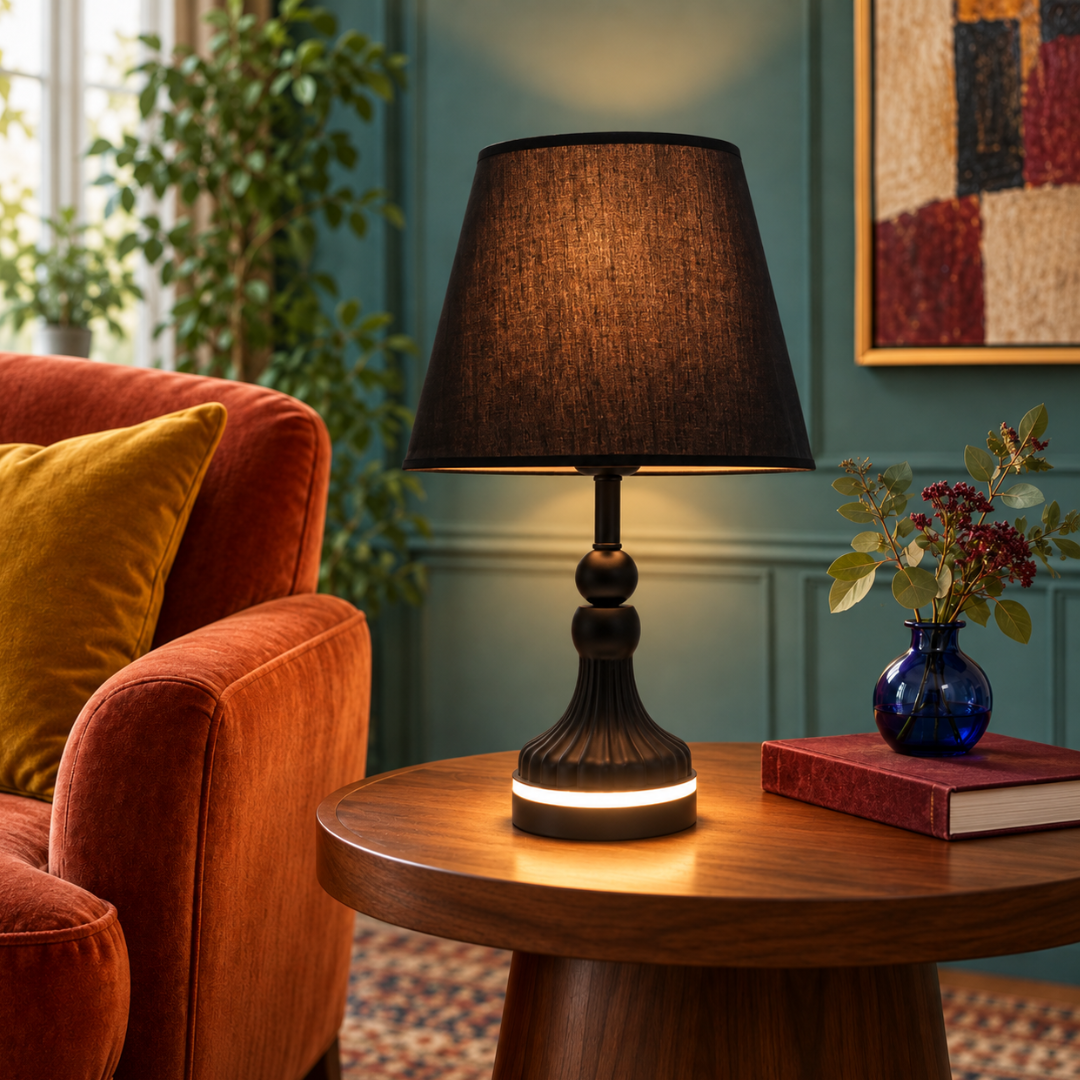 Elare Modern Black Decorative Table Lamp with Black Fabric Shade