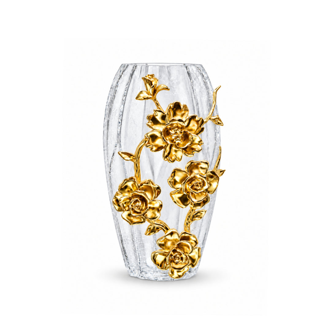Gold Rose Floral Textured Glass Vase