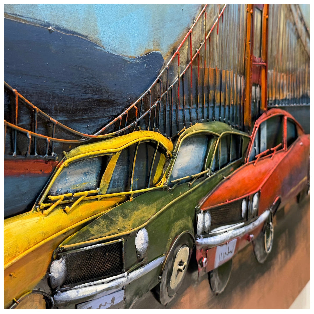 Vintage Muscle Cars 3D Metal Wall Art Painting