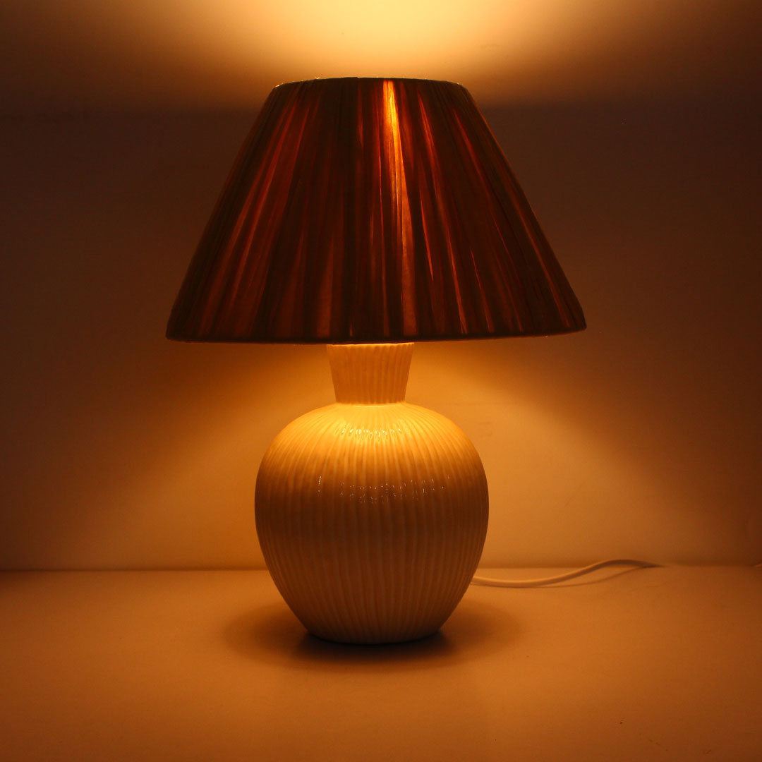 Ivory Cream & Beige Ceramic Table Lamp with Beige Paper Shade