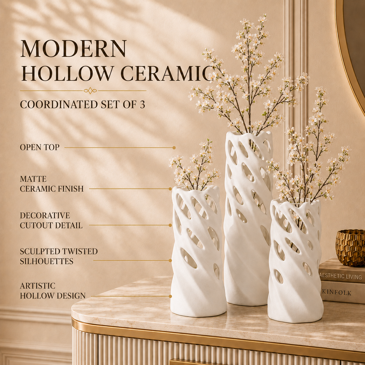 Twisted Lattice White Ceramic Flower Vase