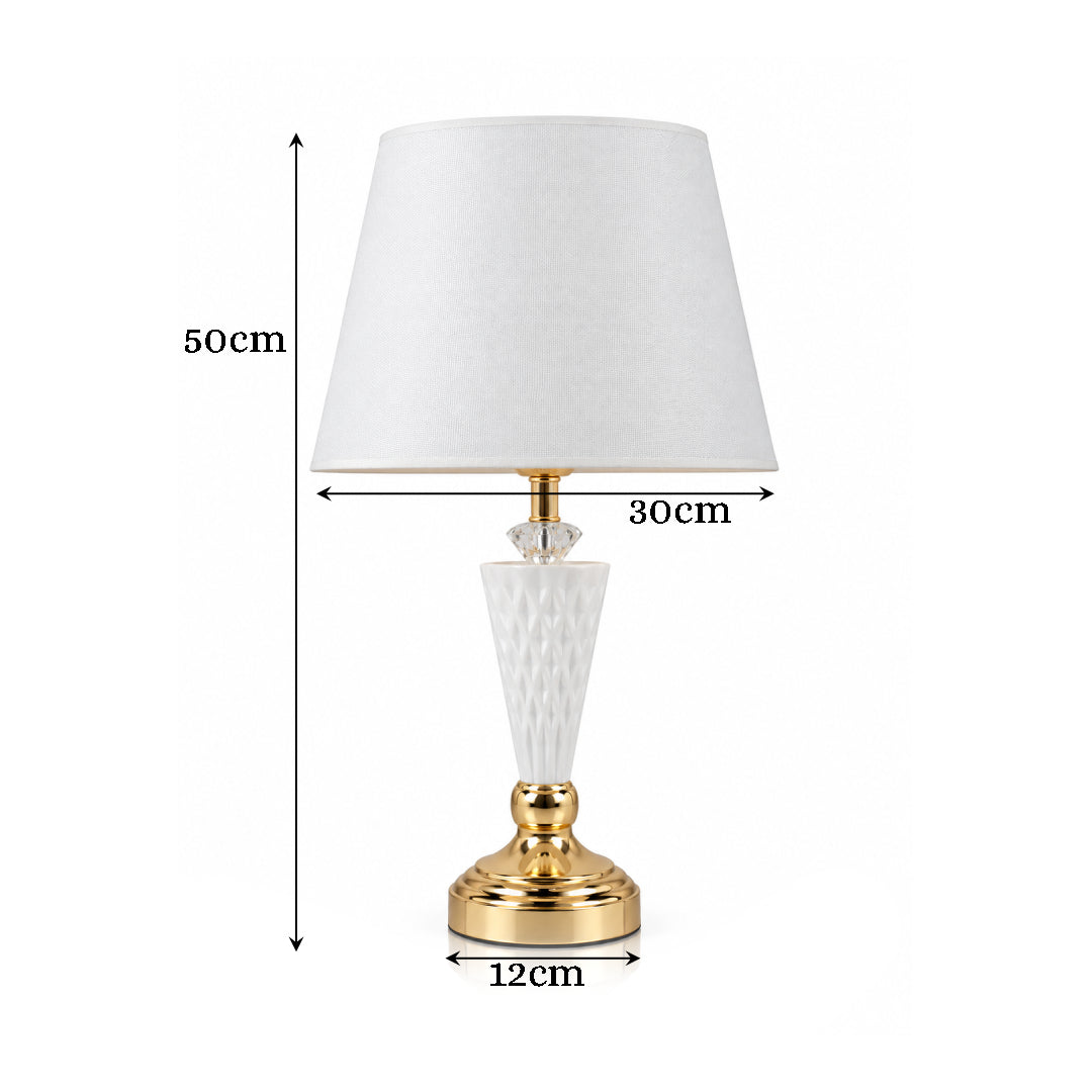 White Crystal And Gold Table Lamp With Fabric Shade