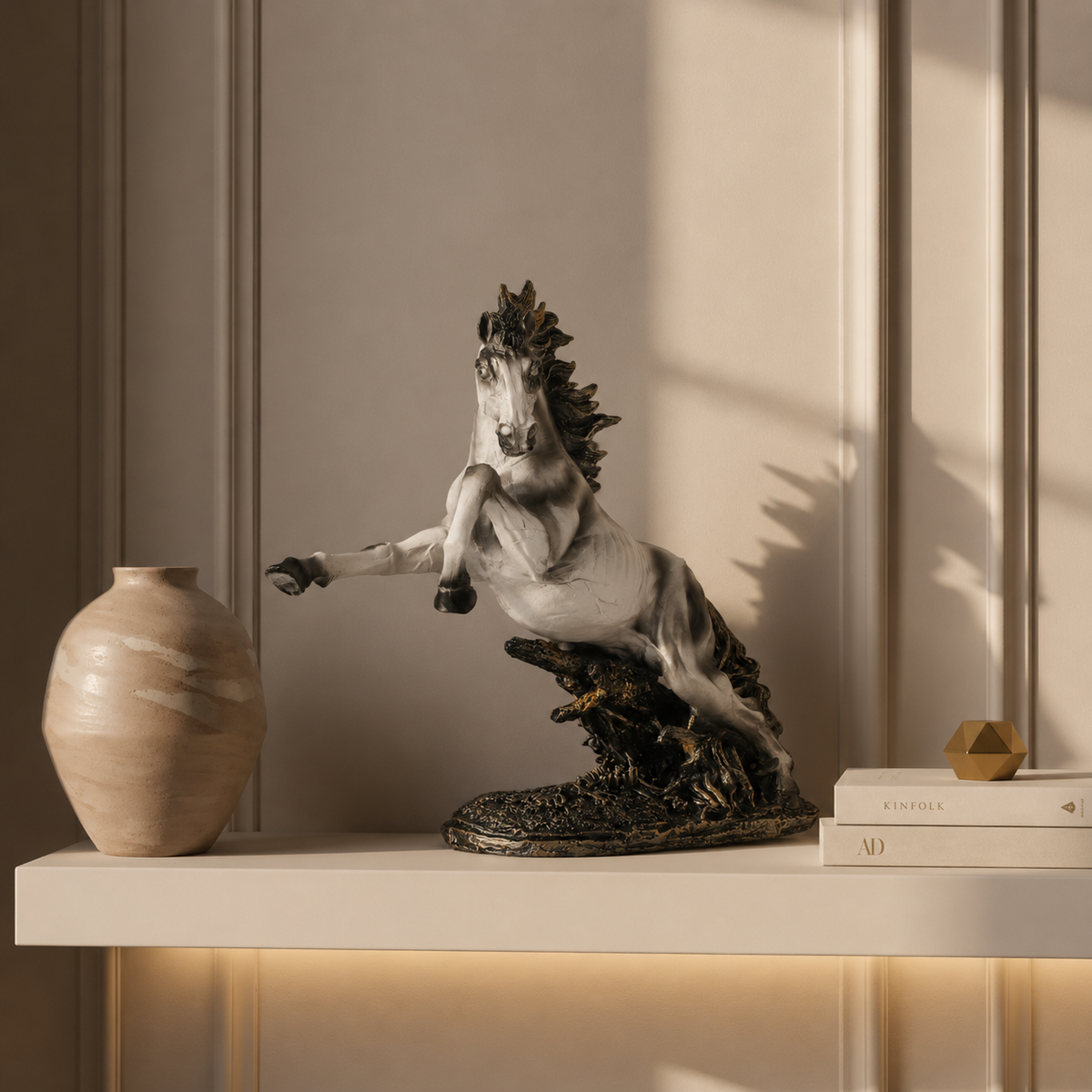 Majestic Leaping Horse Sculpture with Flowing Mane