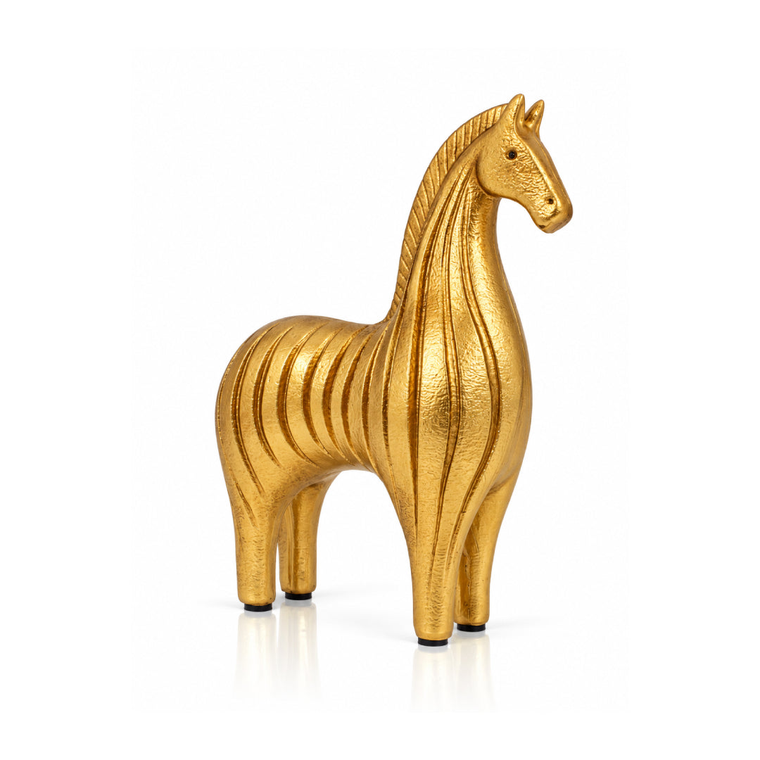 Golden Horse Showpiece – Luxury Textured Horse Figurine with Artistic Carved Design