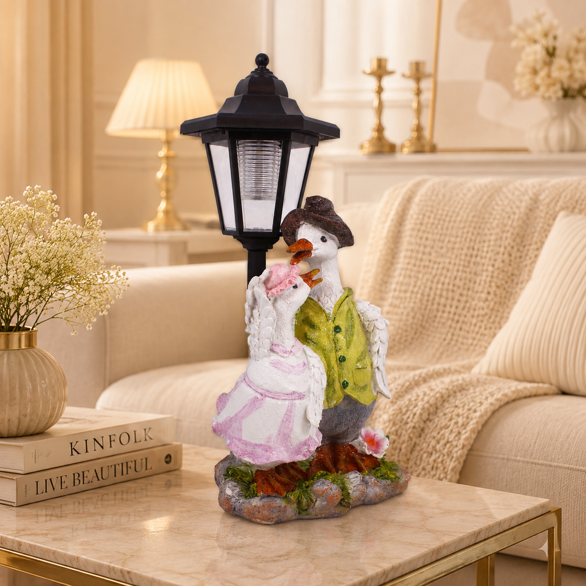 Romantic Goose Couple Decorative LED Lamp Showpiece