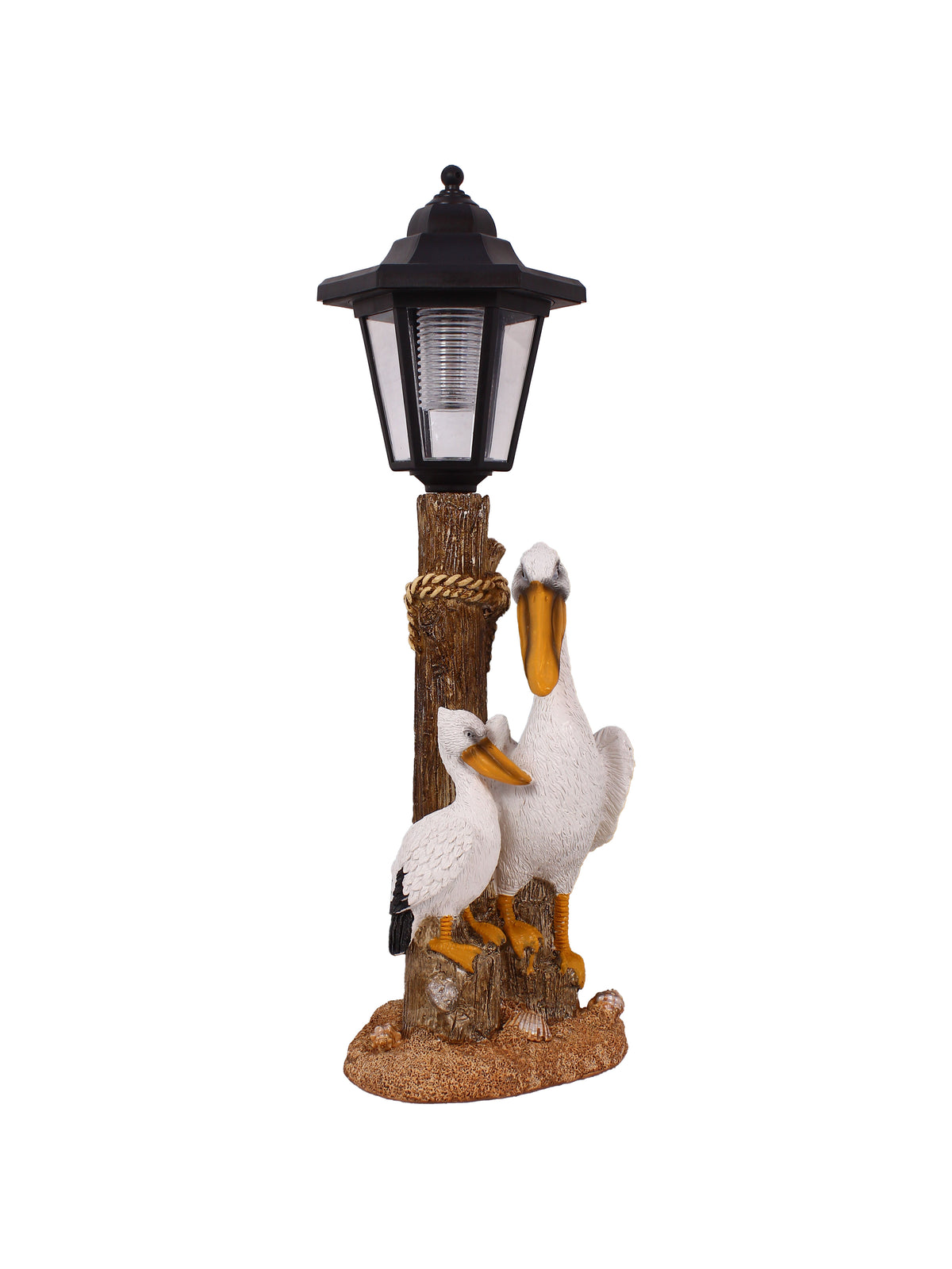 Coastal Pelican Family Sculpture with Rustic Lantern Showpiece
