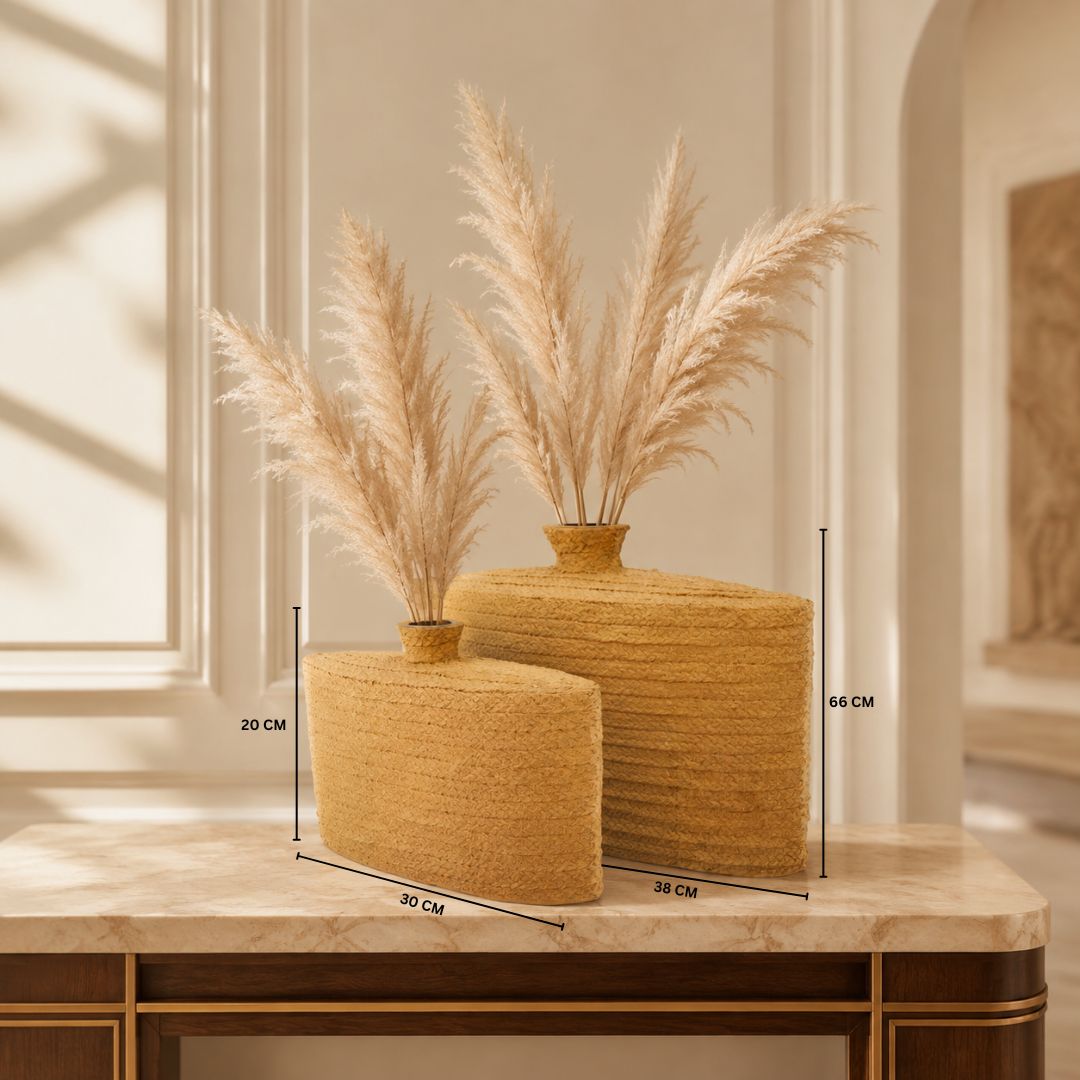 Textured Flask Vase Set – Woven Rope-Look Slim Rectangular Accent Vases
