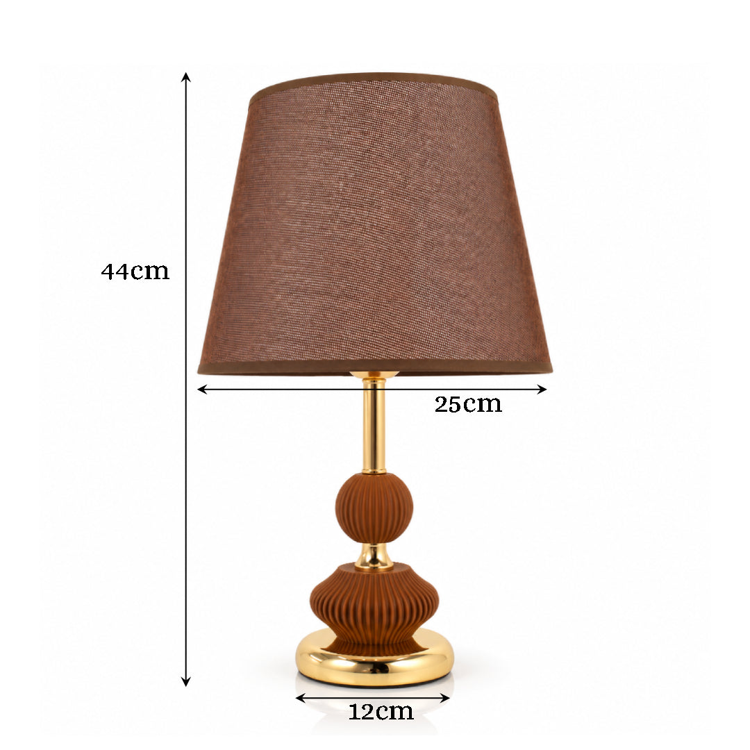 Brown And Gold Decorative Table Lamp With Fabric Shade
