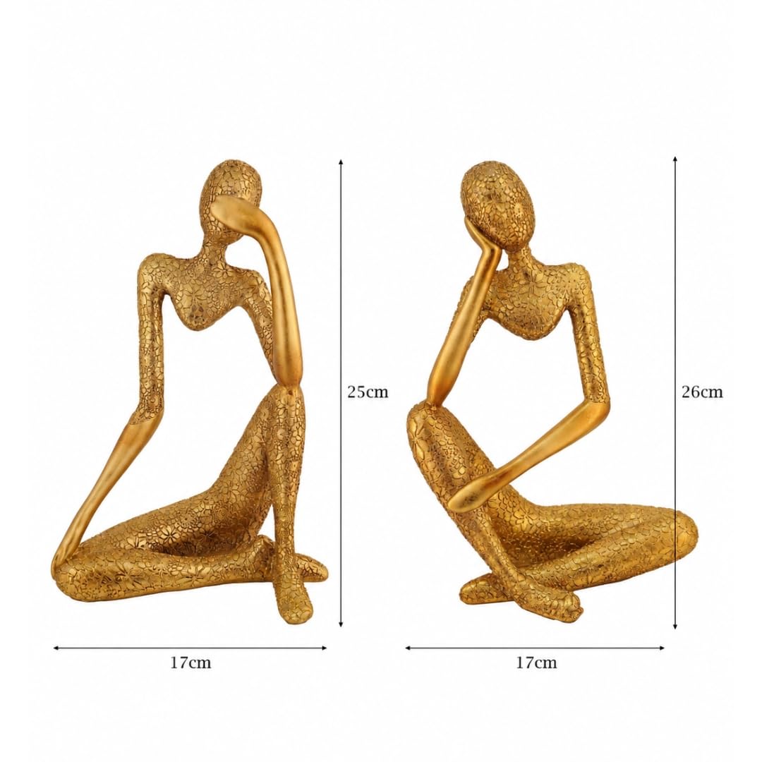 Gold Thinker Figurine Showpiece, Polyresin, Set of 2