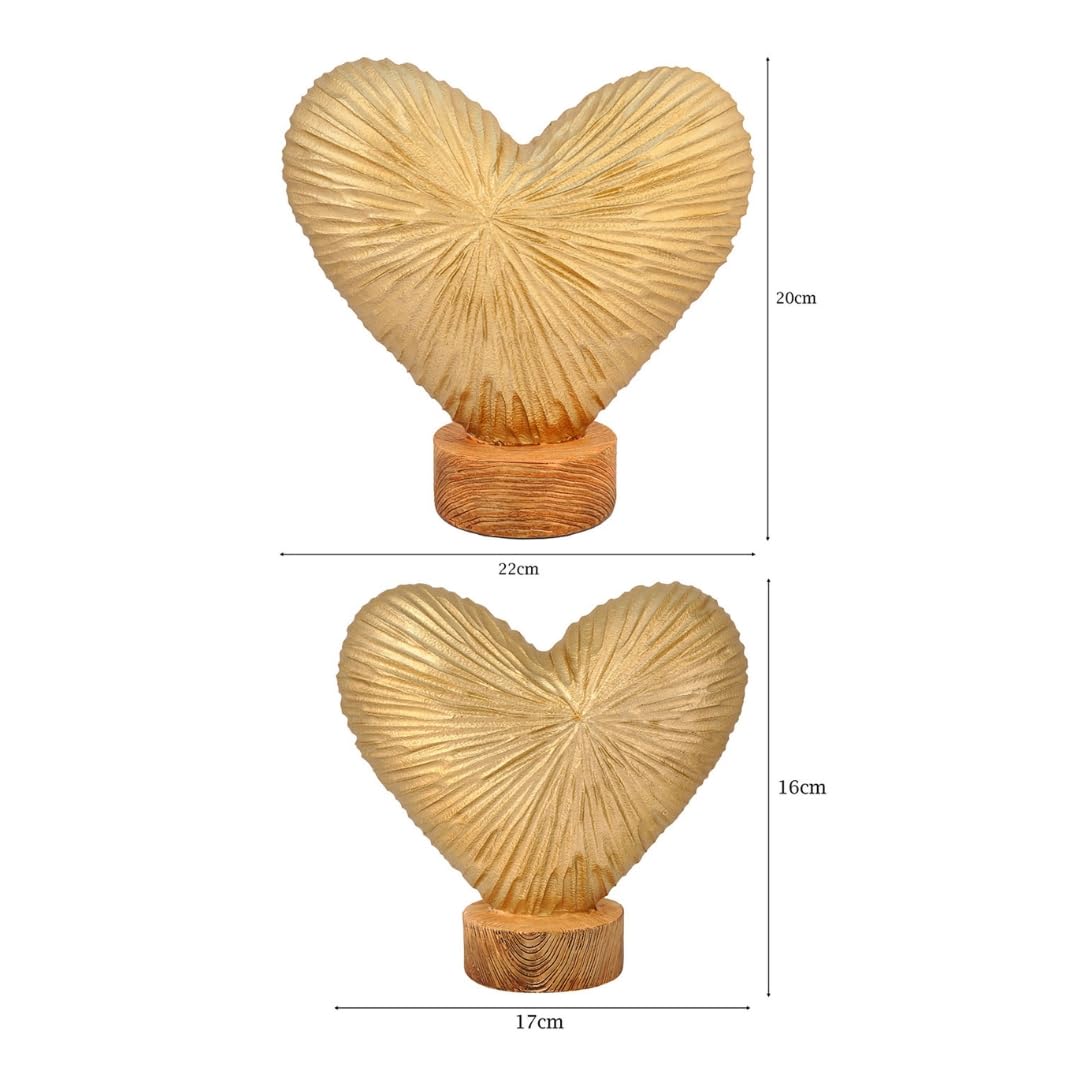 Golden Heart Harmony Showpiece Set of 2 Polyresin Made