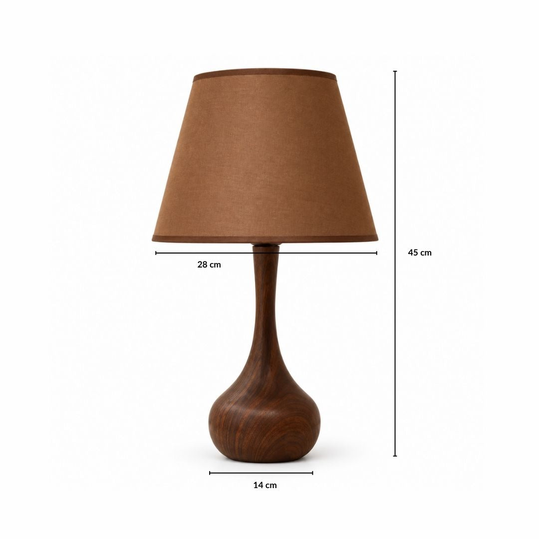 Brown Metalic Wooden Texture Table Lamp with Fabric Shade