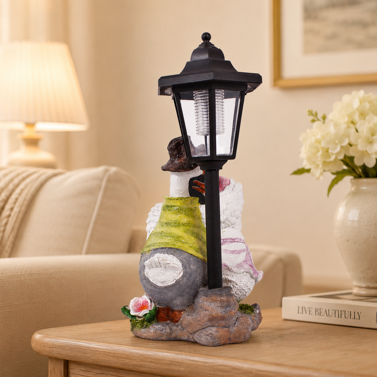 Romantic Goose Couple Decorative LED Lamp Showpiece