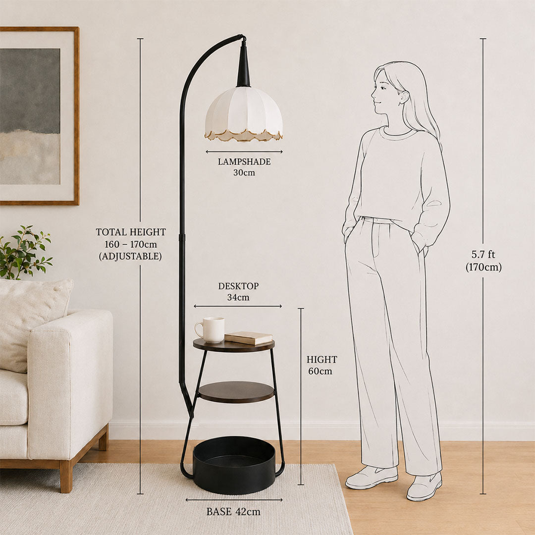 Elare Luxe Floor Lamp with Side Table & Storage Shelf