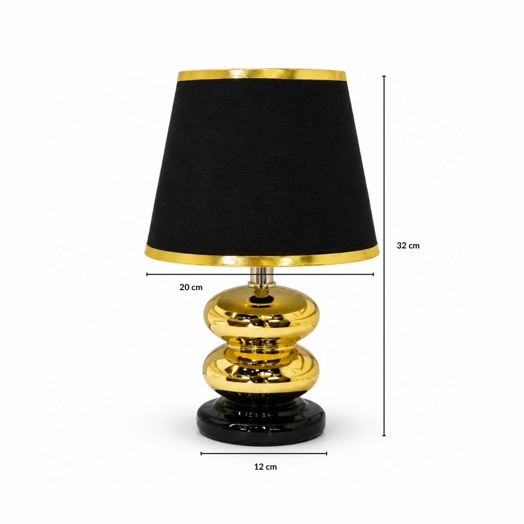Black & Gold Table Lamp with Golden Strap Shade