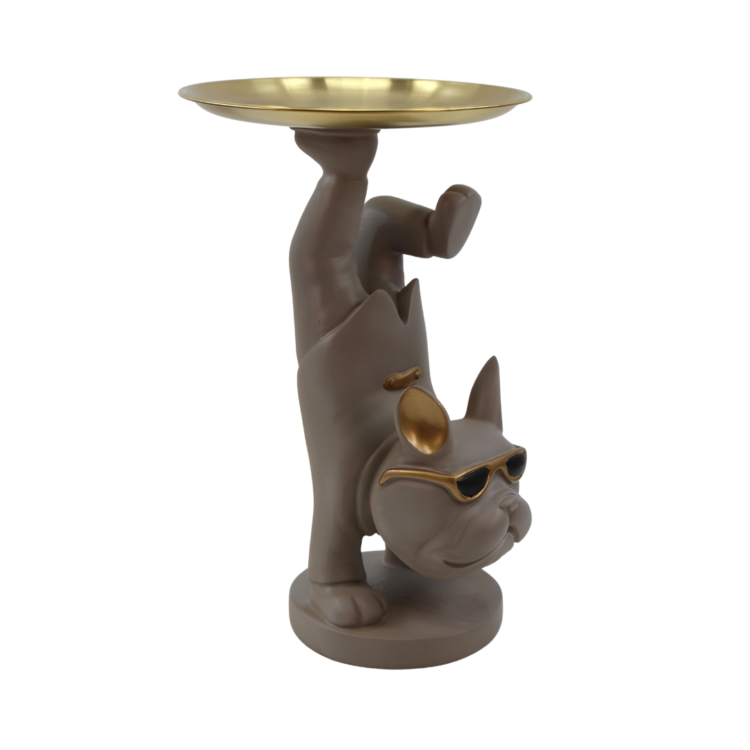 Cool Street Style Bulldog Figurine with Storage Tray Tabletop Organizer