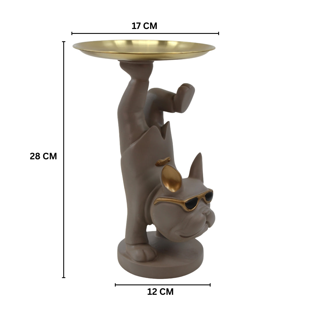 Cool Street Style Bulldog Figurine with Storage Tray Tabletop Organizer